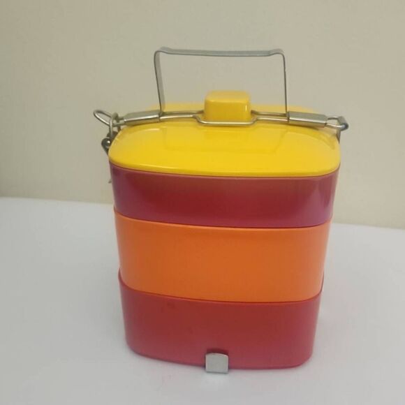 Vintage Gold Fish Brand Mid-Century Modern Melamine Stacking Lunchbox, NEW, NEVE - Picture 3 of 6